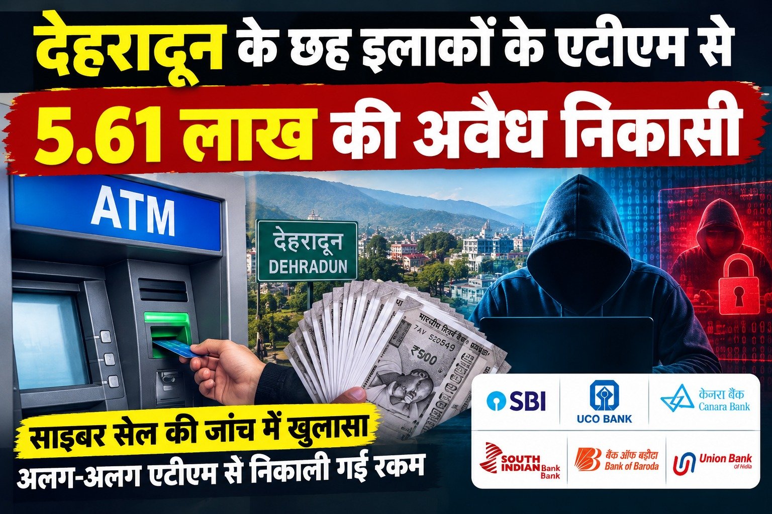 देहरादून के छह इलाकों के एटीएम से 5.61 लाख की अवैध निकासी