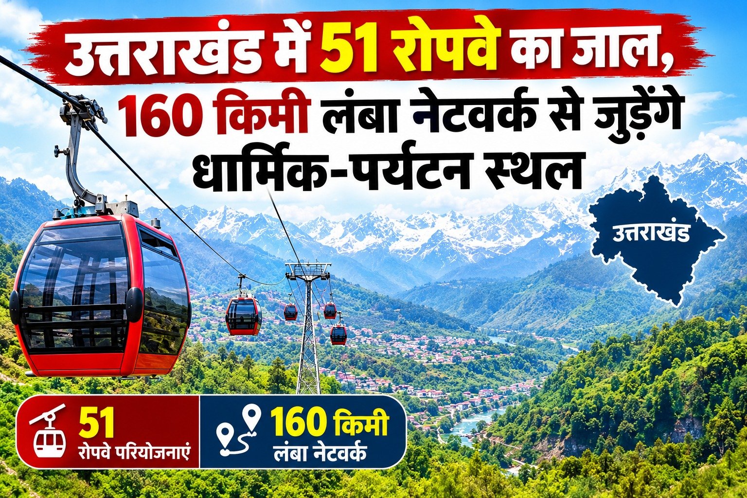 उत्तराखंड में 51 रोपवे का जाल, 160 किमी लंबा नेटवर्क से जुड़ेंगे धार्मिक-पर्यटन स्थल