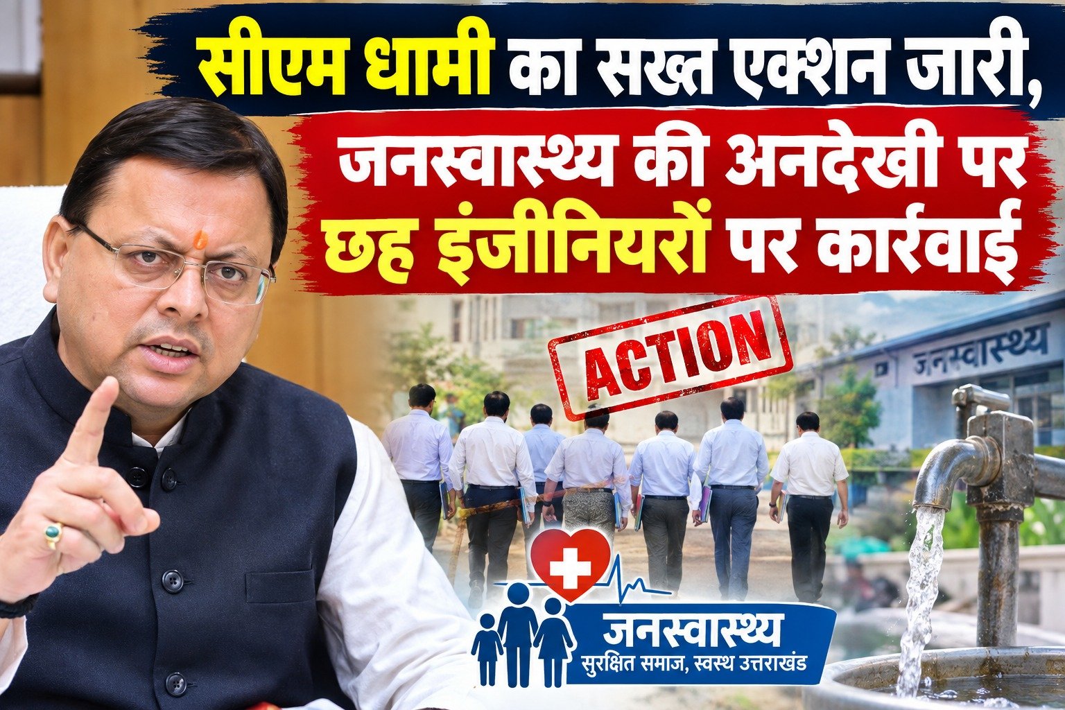 सीएम धामी का सख्त एक्शन जारी, जनस्वास्थ्य की अनदेखी पर छह इंजीनियरों पर कार्रवाई