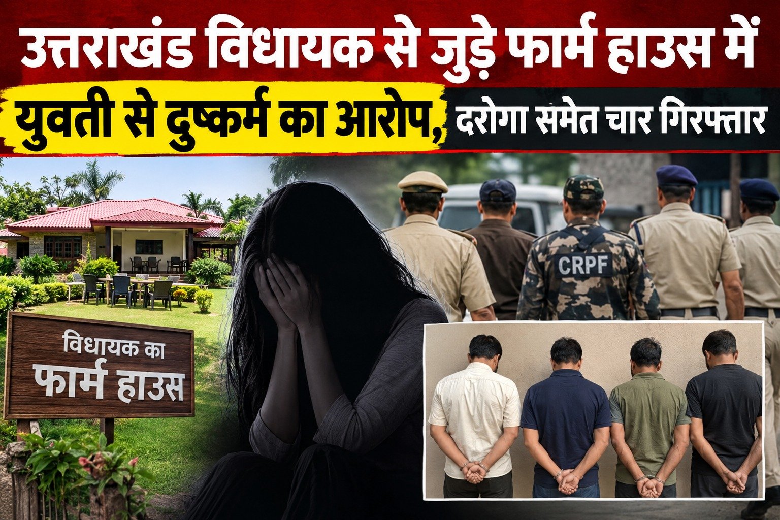 उत्तराखंड विधायक से जुड़े फार्म हाउस में युवती से दुष्कर्म का आरोप, दरोगा समेत चार गिरफ्तार