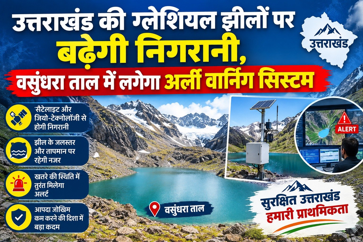 उत्तराखंड की ग्लेशियल झीलों पर बढ़ेगी निगरानी, वसुंधरा ताल में लगेगा अर्ली वार्निंग सिस्टम