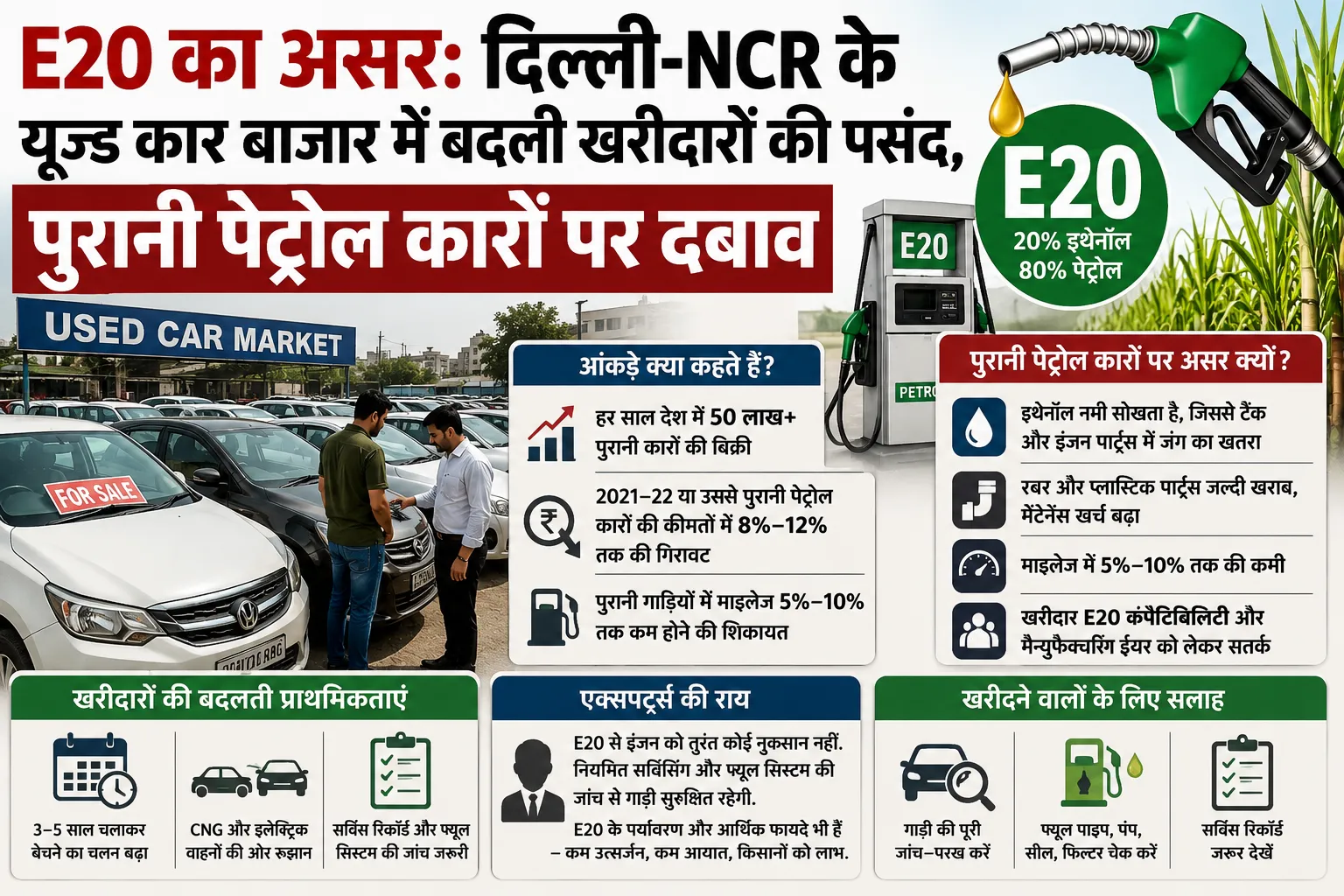E20 का असर: दिल्ली-NCR के यूज्ड कार बाजार में बदली खरीदारों की पसंद, पुरानी पेट्रोल कारों पर दबाव