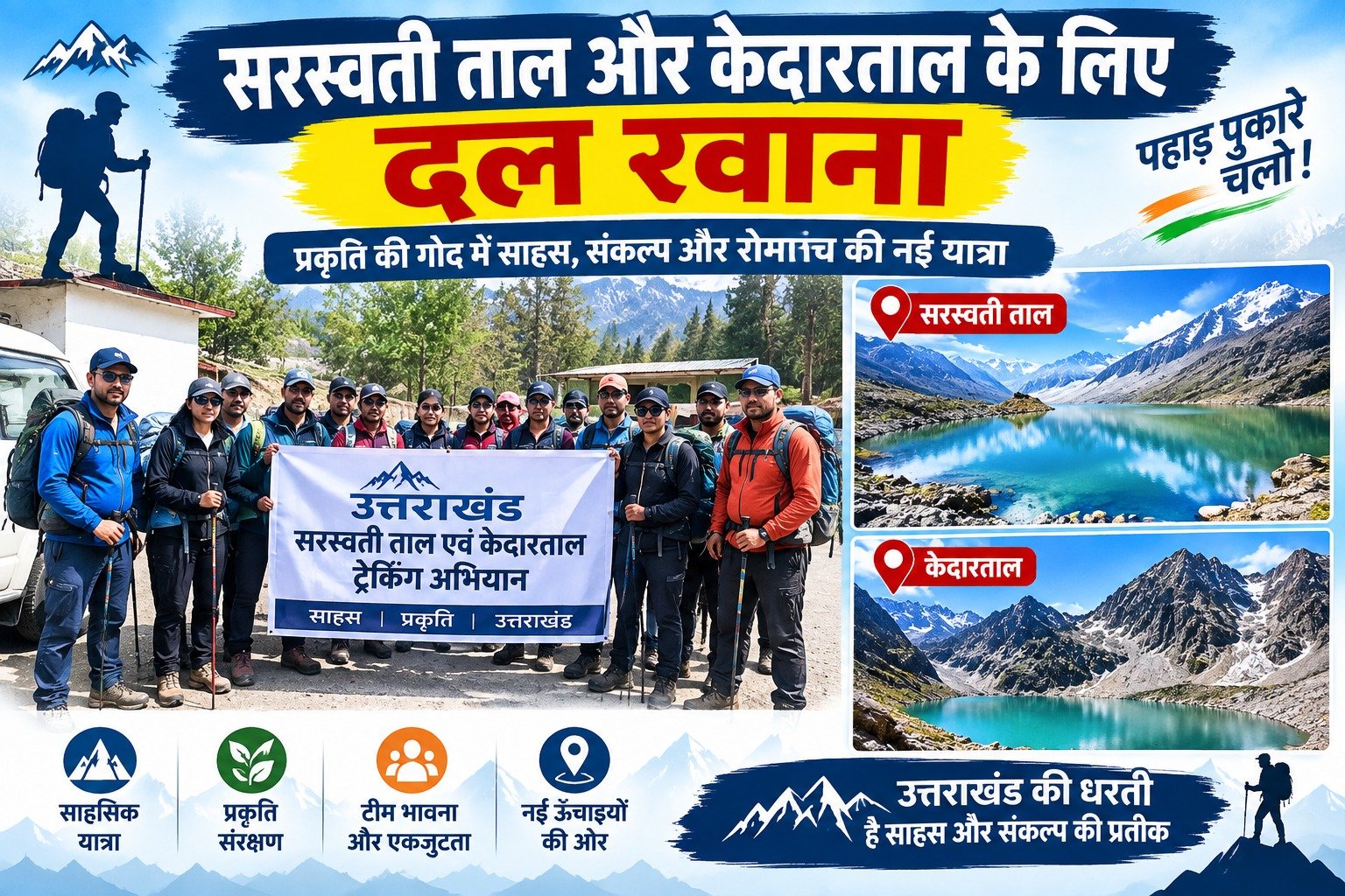 सरस्वती ताल और केदारताल के लिए दल रवाना
