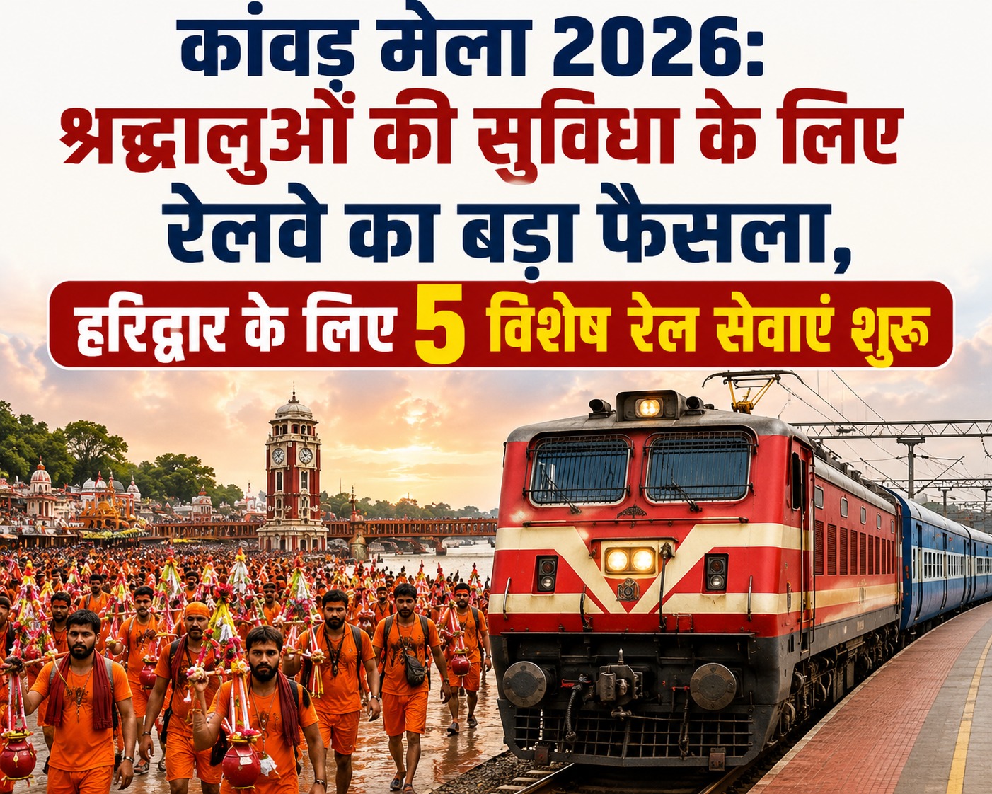 कांवड़ मेला 2026: श्रद्धालुओं की सुविधा के लिए रेलवे का बड़ा फैसला, हरिद्वार के लिए 5 विशेष रेल सेवाएं शुरू