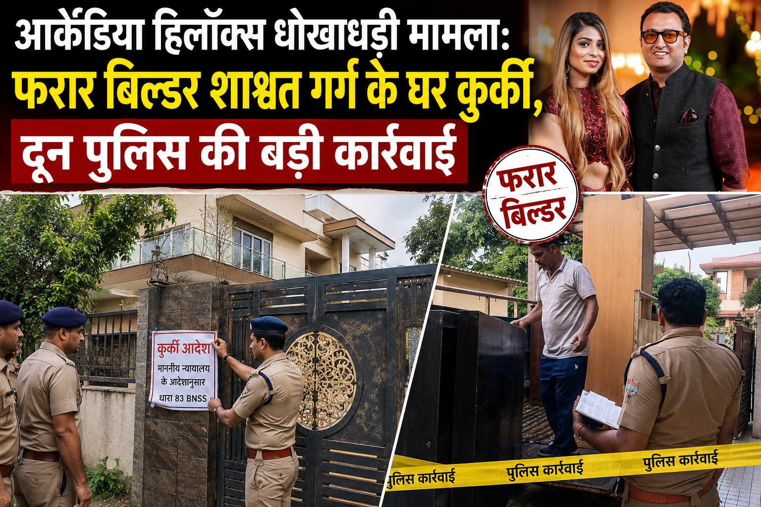 आर्केडिया हिलॉक्स धोखाधड़ी मामला: फरार बिल्डर शाश्वत गर्ग के घर कुर्की, दून पुलिस की बड़ी कार्रवाई
